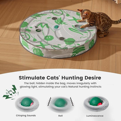 Gardner Pet Interactive Cat Toys Ball,Self Moving Ball in 4 Holes Play Mat,Tap Activation Moving Toy Hide and Seek Exercise Kicker Catching Game for Indoor cat,Real Bird Calls,USB Charging,28 Inch