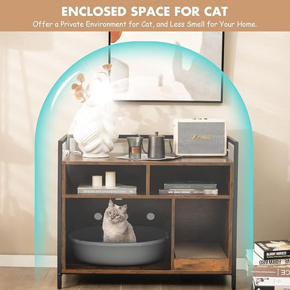 Giantex Cat Litter Box Enclosure - Cat Washroom Hidden Furniture with Front Entry, Scratcher, 2-Door Storage Cabinet, 2 Compartments, Air Vents, Metal Frame, Wooden Pet Crate House (Rustic Brown)