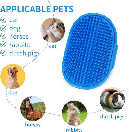 Dog Grooming Brush，Pet Shampoo Massage Bath Brush Comb with Adjustable Loop Handle for Grooming Short and Long Hair Cats and Dogs, 2pcs(Tapered brush head, Blue+Green)