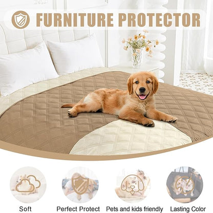 Smiry Waterproof Dog Bed Cover Blanket 52x82, Soft Reversible Pet Blanket, Washable Leakproof Cats Dogs Couch Cover for Sofa, Couch, Furniture, Camel/Beige