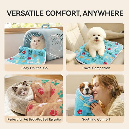 LINENLUX 1 Pack 3 Blankets Super Soft Fluffy Premium Fleece Dog Blankets for Puppy Cat Pet Blanket Flannel Throw Warm Sleep Bones and Claws 31x20 inches