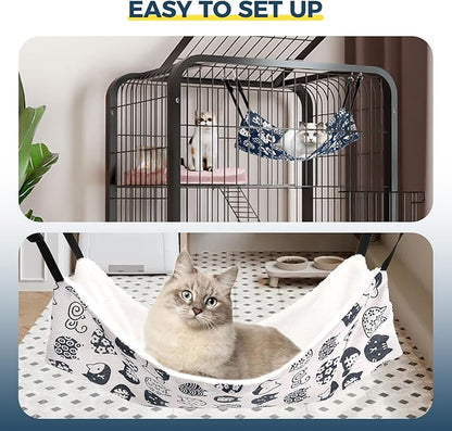 Cat Hammock for Cage Hanging Reversible 2Pack,Pet Hammock Bed Adjustable,Soft Sleeping Hammock for Cats,Ferret,Puppy,Rabbits,Small Animals (L, CAT)