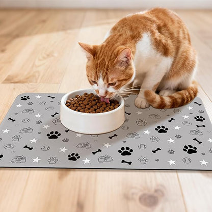 Dog Food Mat for Pet Cat Food Mat, Gray Absorbent Quick Dry Dog Bowl Mats for Food and Water, Non-Slip Cat Pet Feeding Mats for Floor Placemats 12"x20"