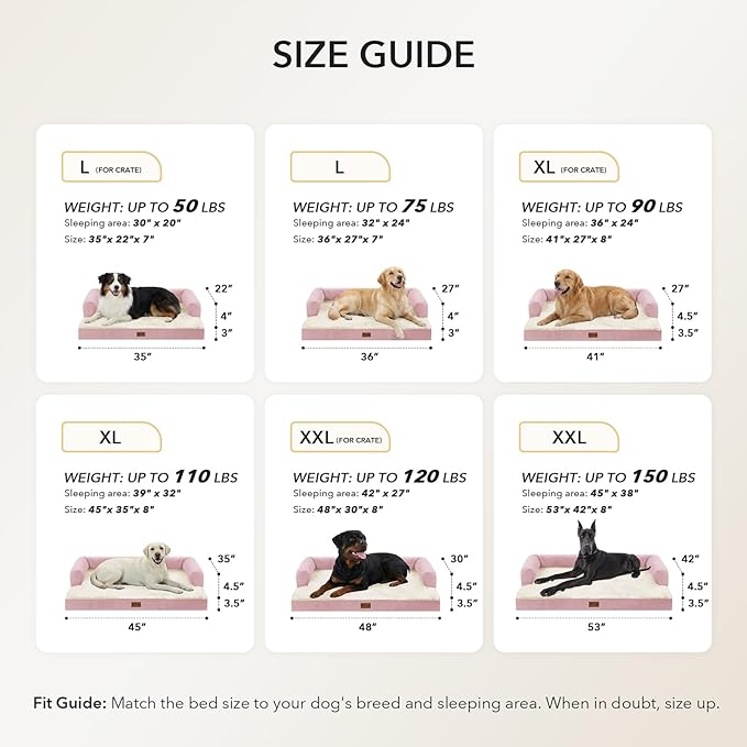 Orthopedic Dog Beds for Large Sized Dogs, Waterproof Egg Crate Foam Medium Dog Couch Beds for Crate 35x22Inch, Washable Pet Beds with Removable Cover and Nonskid Bottom, Pink