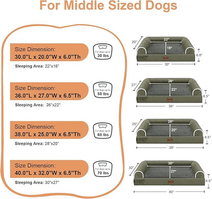 Large Dog Bed Orthopedic Washable: Beds Bolster XL Bed Big XLarge Dogs Memory Foam Sofa Couch Waterproof Removable Cover - Dark Green