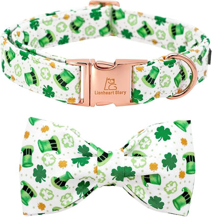 Lionheart glory Dog Bow Collar St. Patrick's Day Dog Collar for Large Dogs, Adjustable Green Collars Lucky Clover Shamrock Dog Collar with Bowtie Pet Collar Bows