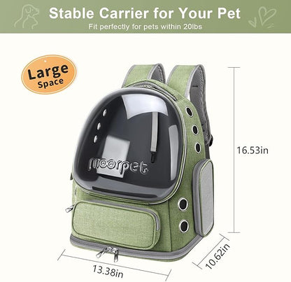 Cat Backpack Carrier, Breathable Cat Carrier Large Space Bubble Pet Backpack for Kitty Small Dog, Foldable Airline Approved Pet Travel Carrier for Travel Hiking (Green, 20 lbs)