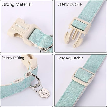 DOGWONG Cotton Hemp Dog Collar, Heavy-Duty Green Dog Collar Adjustable Soft Natural Fabric Pet Dog Collar Cute Wedding Puppy Necklace for Small Medium Large Dogs