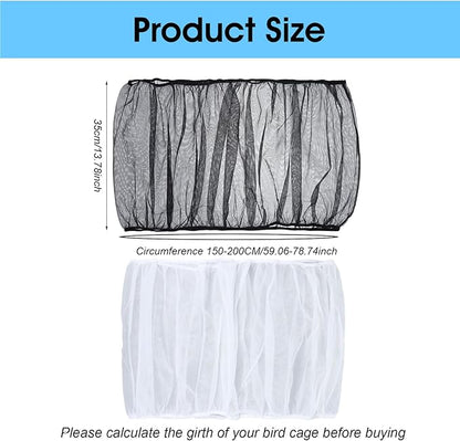 2PCS Bird Cage Seed Catcher, Nylon Adjustable Elastic Bird Cage Net Cover Skirt Guard, Universal Birdcage Accessories for Parrot Canary Parakeet Cockatiel Budgie Quail (Black, White)
