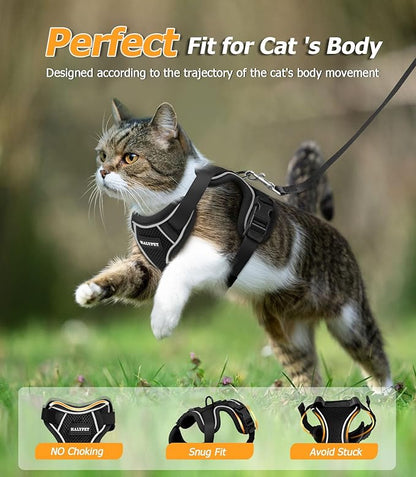 Halypet Cat Harness and Leash Set [MAX Safety 4th-Gen Upgrade] Escape Proof Adjustable Cat Leash Comfortable Soft Vest Easy to Wear Kitten Harness with Reflective Strip for Cats Walking, M Black