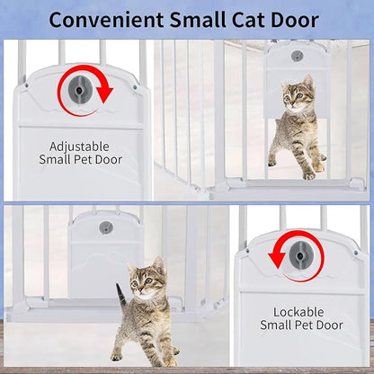 81.11" Extra Wide Baby Gate with Cat Door, Auto Close Pet Gates Dog Gate, Hardware Mounted Walk Through Swing Safety Baby Gates for Stairs, Doorways, Kitchen, House, 30" Tall, 3 Panels