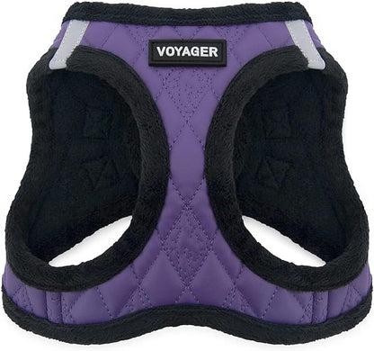 Best Pet Supplies - All Weather Plush, Reflective, No Pull Harness for Small, Medium Dogs, Cats - Secure with Hook & Loop Fastener, Buckle, Double D-Rings - Purple Faux Leather, XL