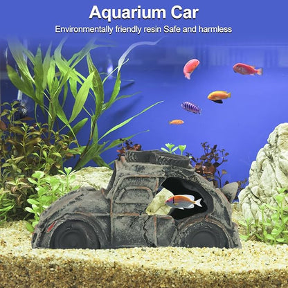Aquarium Decorations for Fish Tank - Realistic Resin Rock Cave Hideouts, Safe Fish Tank Ornaments with Natural Design for Betta, Goldfish, Shrimp - Easy to Clean (Resin car)