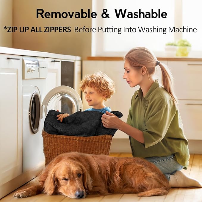 Large Dog Bed - XL Orthopedic Egg-Crate Memory Foam Dog Beds with Removable Washable Cover, Waterproof Pet Beds with Non-Slip Bottom, Black