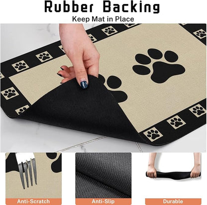Absorbent Pet Dog Bowl Mat for Food and Water, Pet Cat Food Feeding Mat with Non Slip Rubber Backing, Dog Food Mats for Floors Waterproof, 16"x24"