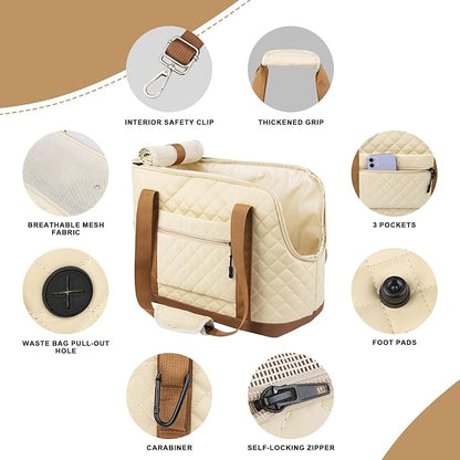 Dog Purse Carrier for Small Dogs, Soft Sided Pet Carrier with Pockets, Foldable Dog Carrier Purse for Puppy, Rabbit, Cat, Washable Breathable Pet Carrier, Dog Carrier Bag for Outdoor Shopping Travel