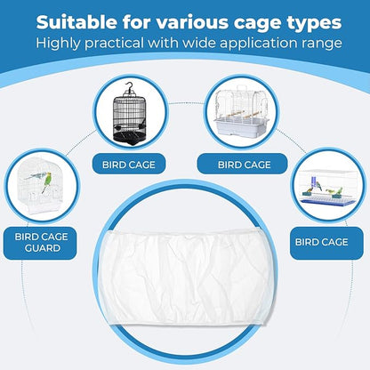 2 Pcs Bird Cage Seed Catcher, Adjustable Bird Cage Net Cover, Reusable Soft Nylon Cover for Parrot Enclosures (White)