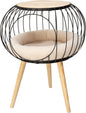 Kitty City Modern Cat Bed with Wooden Side Table, Elevated Indoor Cat Lounge Furniture with Removable Sherpa Cushion, Stylish Cat Bed for Home Décor
