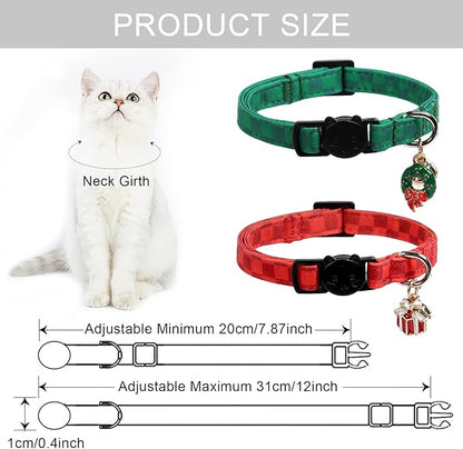 Lionet Paws 2pcs Pack Christmas Cat Collarr,Christmas Red Plaid & Green Plaid Cat Kitten Collars with Breakaway Buckle,Ideal for Boy Cats