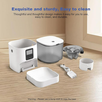 Automatic Cat Feeder, Cat Food Dispenser with 10s Voice Recorder, Pet Feeder up to 8 Meals per Day, Timed Feeder with Dry Food Sealed Ring (Jade White, 4L-Basic)