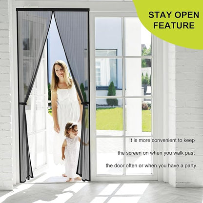 Magnetic Screen Door -Fit for Door Size:32x78 Inch,Screen Door Size 34"x80"，Hands Free Mesh Partition,Heavy Duty Curtain Keeps Bugs Out, Frame Hook & Loop, Pet and Kid Friendly