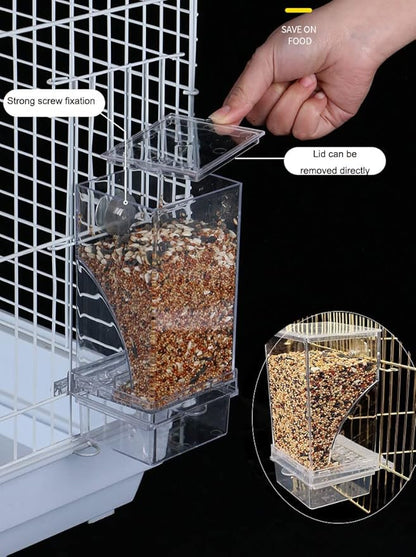 No Mess Bird Feeder,Bird Feeder for Cage,Automatic Acrylic Parakeet Feeder Cage Accessories for Small Birds Parrot Parakeets Canary Cockatiel Finch(Transparent)