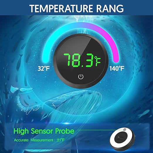 QZQ Fish Tank Thermometer Aquarium Thermometer Wireless Touch Stick Digital Aquarium Thermometer LED Display ±1°F for Monitoring The Fish Tank Aquarium Temperature Accessories (Black)