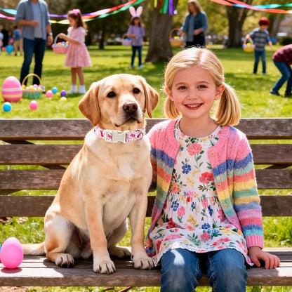 DOGWONG Easter Dog Collar, Cute Easter Pink Bunny Pet Collar Durable Holiday Girl Boy Adjustable Cotton Dog Collars for Medium Large Dogs,L Visit The Elegant Little Tail Store