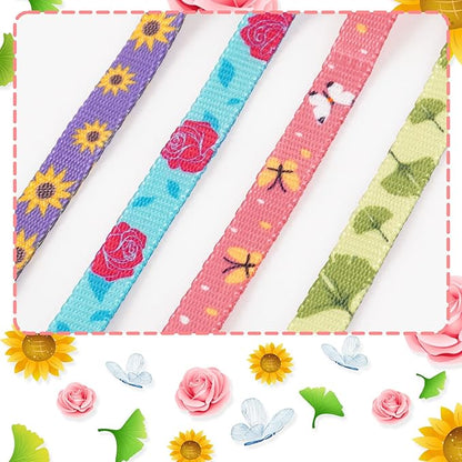 azuza 4 Pack Breakaway Cat Collar with Bell, Quick Release Safe Buckle Adjustable Cat Collars, Floral Print Rose/Ginkgo/Sunflower/Butterfly