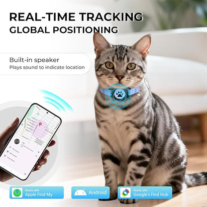 GPS Cat Tracker Collar(iOS & Android), Bluetooth Mini GPS Dog Tracker, Smart Pet Activity Tracker, No Monthly Fee, Work with Apple Find My & Google Find Hub, Finder Tag for Pets,Items M5 2P Blue
