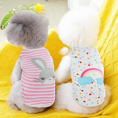 4Pcs Dog & Cat Shirts - Polka Dot & Stripe Sleeveless T-Shirts, Soft Breathable Pet Vests for Small to XL Dogs & Cats