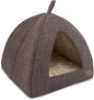 Best Pet Supplies Dog House Bed Crate Mat Tent Indoor Round Soft Plush for Small, Medium, and Large Breeds - Brown Linen, 19 x 19 x H:19"