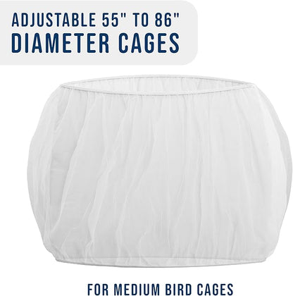 Universal Bird Cage Seed Catcher Universal Mesh Skirt Cover Stretchy Small Animal Cages Cover Pet Removable Durable Protector (White, Medium)