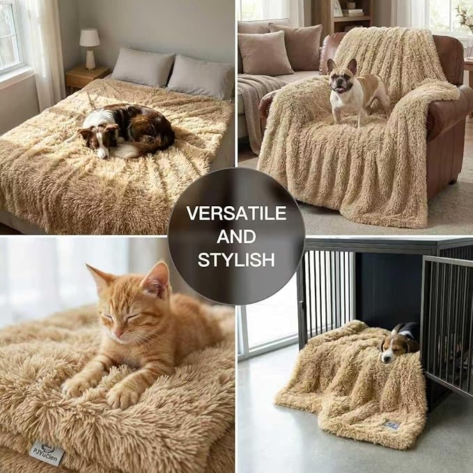 PJYuCien Dog Blankets for Small Dogs Washable - Fluffy Fuzzy Cat Blanket for Couch, Puppy Throw for Furniture with Polyester Fleece, Super Soft Plush for Pet Kitten Doggy, Brown, 24" x 32"