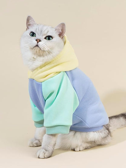 QWINEE Basic Dog Hoodie Sweatshirt Puppy Sweater Warm Cat Costumes Pet Clothes for Chihuahua Puppy Kitten Small Medium Dogs Yellow and Blue Large