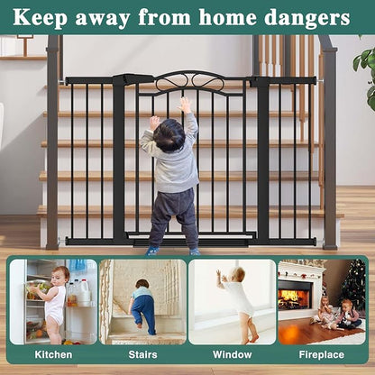 Fairy Baby 29.5"-40.5" Extra Wide Baby Gate, Pressure Mount Long Dog Gates for House Stairs Doorways, Auto Close Metal Safety Child Gate with Door No Drilling, Tension Pet Gate Indoor, Black