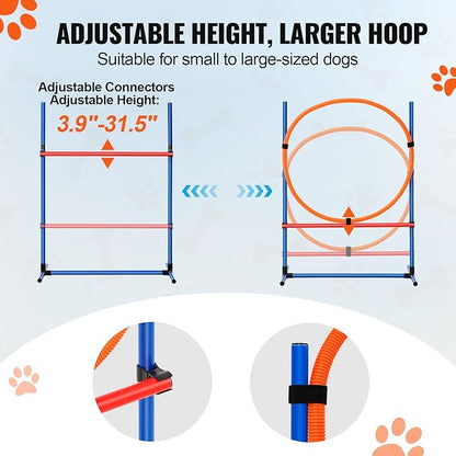 VEVOR Dog Agility Training Equipment, Dog Agility Course Backyard Set with Adjustable High Hurdles,Weave Poles,Jump Ring,Square Pause Box,Whistle,Foldable Bowl, Obstacle Course Kit with Storage Bag