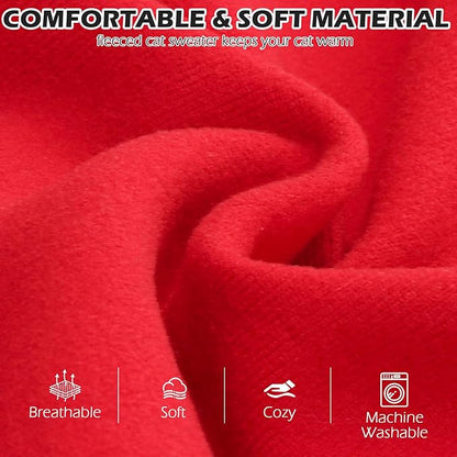 EXPAWLORER Soft Cat Sweater - Sweaters for Cats Only Warm Kitten Clothes, Fall and Winter Pet Coat Pullover Design, Fleece Sweatshirt Clothing Also for Puppy Small Dogs, Bright Red M
