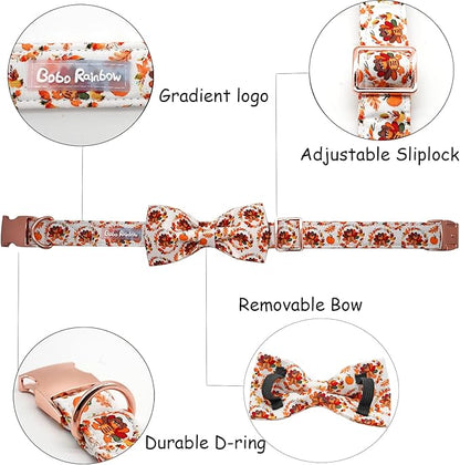 Dog Collar - Thanksgiving Turkey Pet Collar Bowtie Gift Puppy Cute Bow Collar Adjustable Metal Buckle Soft Cute Collars for X-Small Dogs