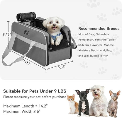 PETSFIT Multipurpose Center Console Dog Car Seat, Airline Approved Dog Car Carrier with Safety Tether and Pockets, Portable Cat Car Seat, Dog Car Seats for Small Dogs, Cats Up to 9 LBS (Deep Grey)