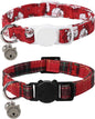Lionet Paws 2pcs Pack Cotton Cat Collar,Breakaway Buckle Christmas Cat Colar with Santa,Red Green Grid Cute Adjustable Cat Kitten Collar,Ideal for Girl Cats Boy Cats