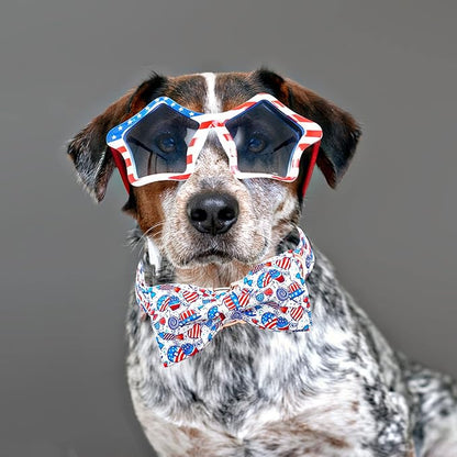 Lionheart glory American Flag Dog Collar, 4 of July Dog Bow Collar Heavy Duty Adjustable Patriotic Dog Collar with Bowtie for Small Dogs Pet Gift