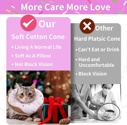 Cat Cone Collar Soft, Waterproof Cat Recovery Collars Spay Cones to Stop Licking Cute Donut E Collar After Surgery Anti-Lick Wound Healing Safety Elizabethan Collar for Kittens (Donut Purple, Large)