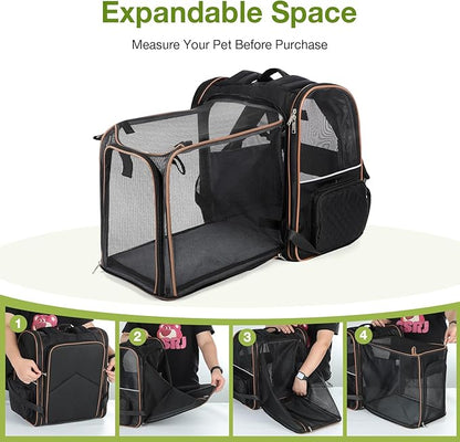 Lekebobor Large Cat Backpack Carrier Expandable Pet Carrier Backpack for Small Dogs Medium Cats Fit Up to 18 Lbs, Dog Backpack Carrier, Foldable Puppy Backpack Carrier for Travel, Black