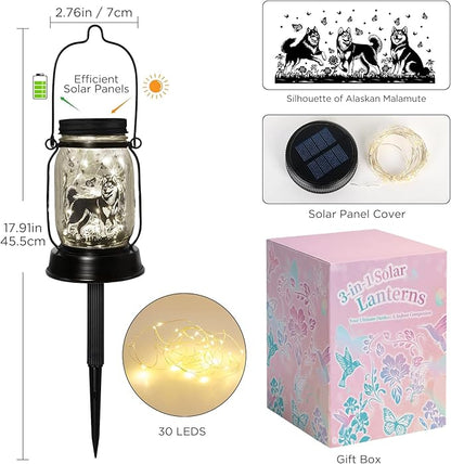 kyoryuger Alaskan Malamute Gifts for Women/Men, Pet Solar Lanterns Alaskan Malamute Dog Lover Lantern Pet Loss Dog Memorial Lights Solar Garden Decoration for Yard,Patio,Torches Lights Home Decor