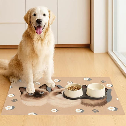 Cat Feedings Mats 20x12 inch Cute Cat Print Pet Bowl Placemat Non Slip Mat for Cats Food and Water Indoor Cats Feeding Station Pet Meal Mat for Small Pets Kitchen Floor Use