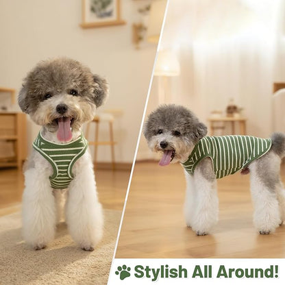 Dog Clothes, Stripe Dogs Shirts for Small & Medium Breeds, Pet Tank Top, Breathable Waffle Fabric Puppy Outfit, Shirt for Chihuahua, Yorkie, Dachshund, Corgi (Green, Small)