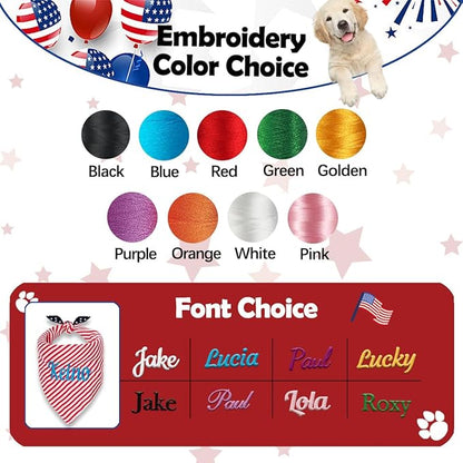 Personalized 4th of July Dog Bandana Embroidered Name Custom Neckwear Dog Scarf for Small Medium Large Dogs Cats Pets Birthday Gift