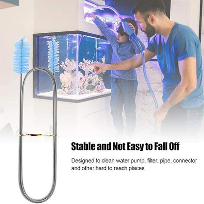 Flexible Drain Brush, Nylon Cleaner Double Ended Elastic Hose Pipe 67-inch and 2 PCS 8.2-inch Straw Cleaning Brush (Blue)