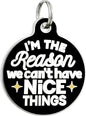 Bad Tags Personalized Dog and Cat ID Tags in 25+ Designs and 2 Sizes - 5 Lines of Custom Engraved Text - Funny Cute Personalized Pet Tags (I'm The Reason We Can't Have Nice Things, Large (1.25 inch))